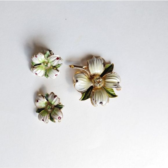 Set Clip on Earings and Brooch Floral Vintage - Picture 2 of 11
